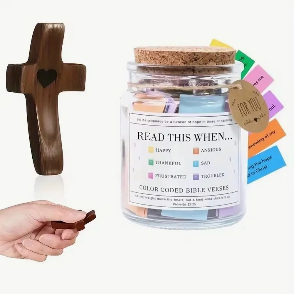 Wooden Cross and Bible Verse Jar Set - Picture 2 of 2